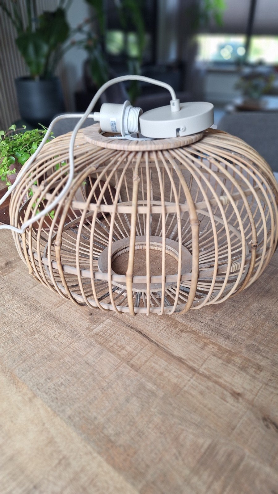 Rotan lampenkap, naturel, hanglamp, Huis en Inrichting, Lampen | Hanglampen, Ophalen, Gebruikt, Natuurlijk materiaal, Boho, Scandinavisch, Natuurlijk