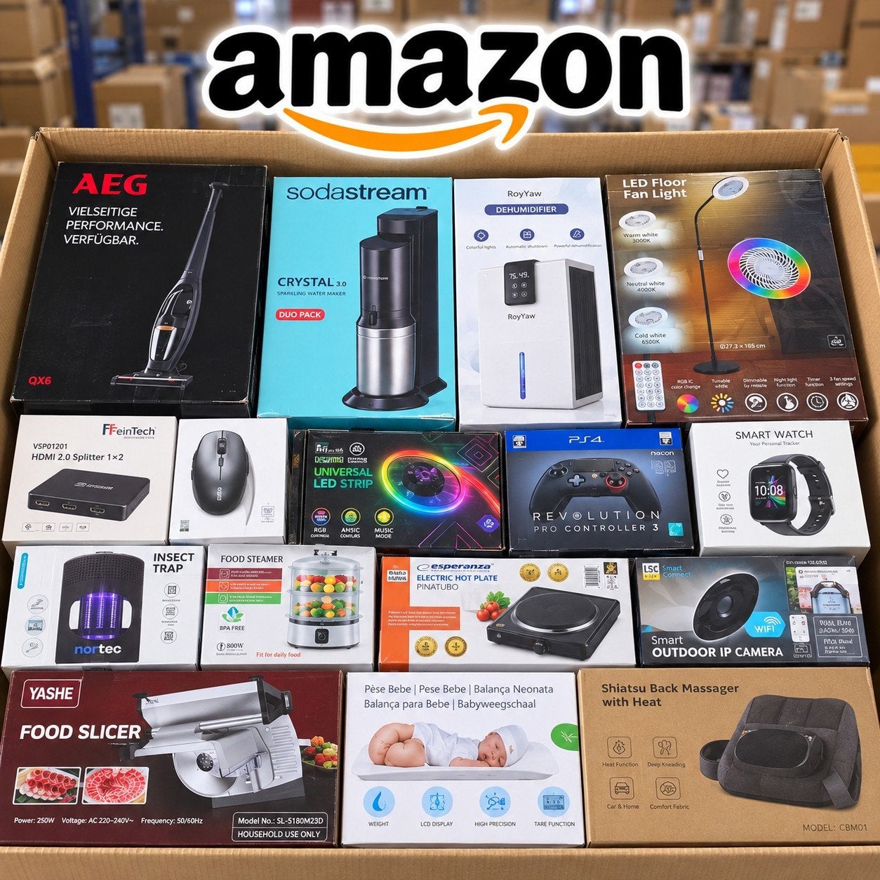Amazon elektronica Mix pallets ongesorteerd 60 stuks, Ophalen, Audio, Tv en Foto