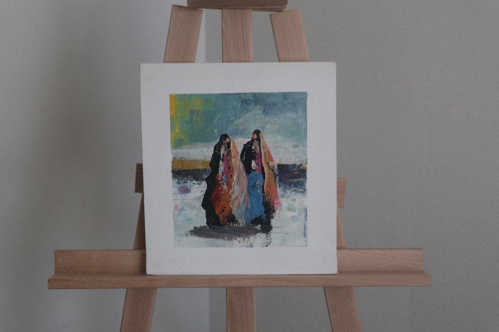 Origineel schilderij - Arabische vrouwen, Ophalen of Verzenden, Handgeschilderd, Olieverf, Landschap