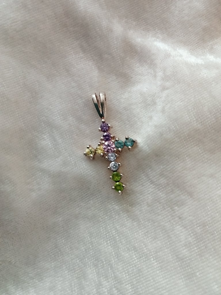 Mooi Zilveren Kruisje met Amethist - Peridot -Rosekwarts -, Verzenden, Zilver, Hanger, Met edelsteen