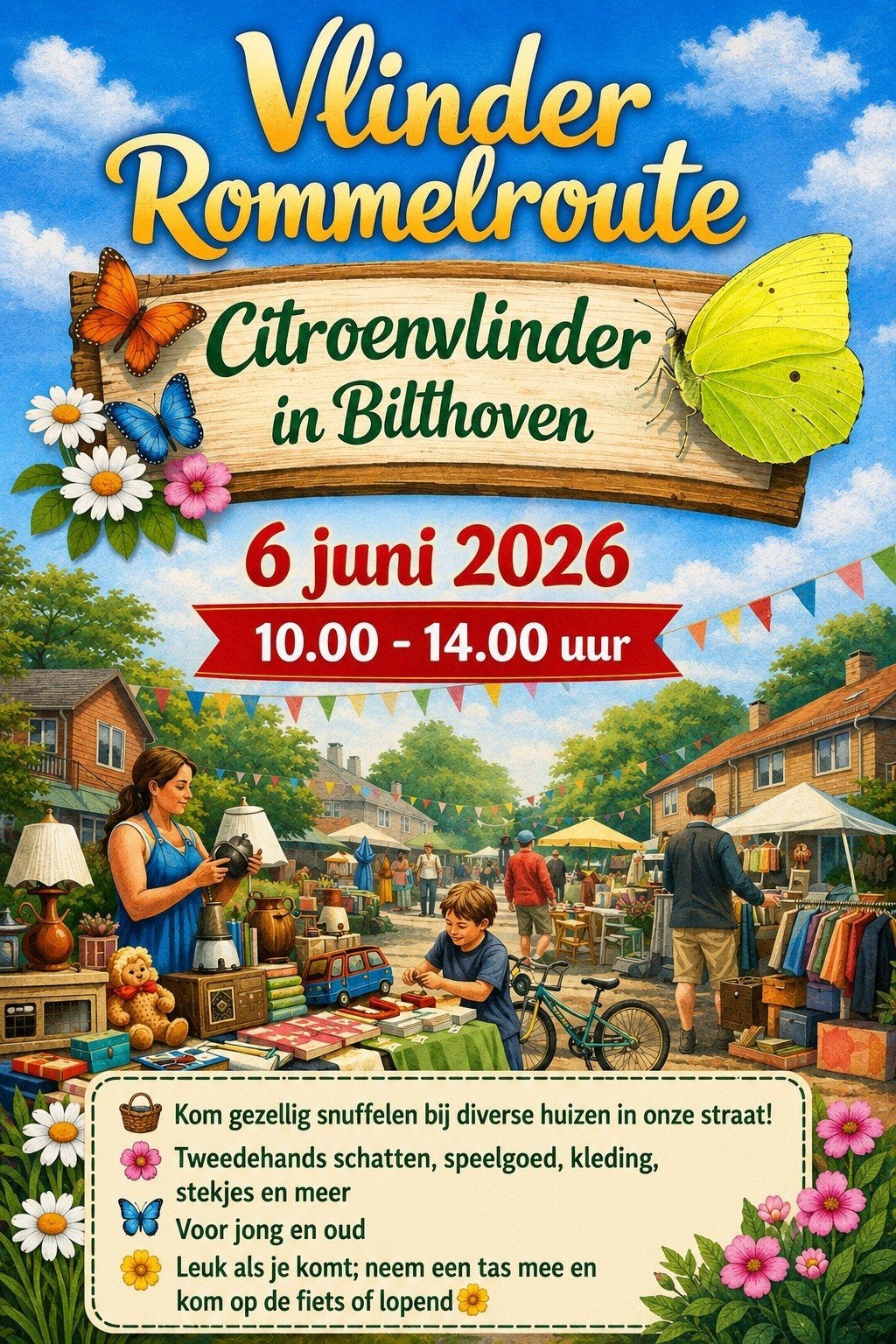 Vlinder Rommelroute 6 juni in Bilthoven, Ophalen of Verzenden
