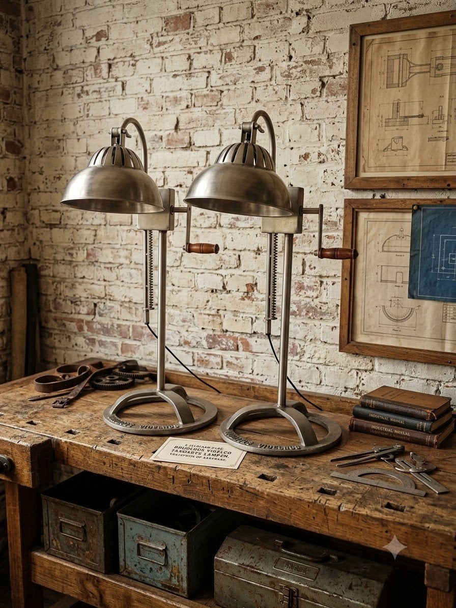 Twee prachtige Gutmann Factory vintage tafellampen!, Ophalen of Verzenden, Bureaulamp, Verstelbaar, Industrieel