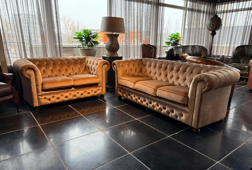 Springvale Chesterfield 3 en 2 zits, Landelijk klassiek, 75 tot 100 cm, Zo goed als nieuw, Rechte bank