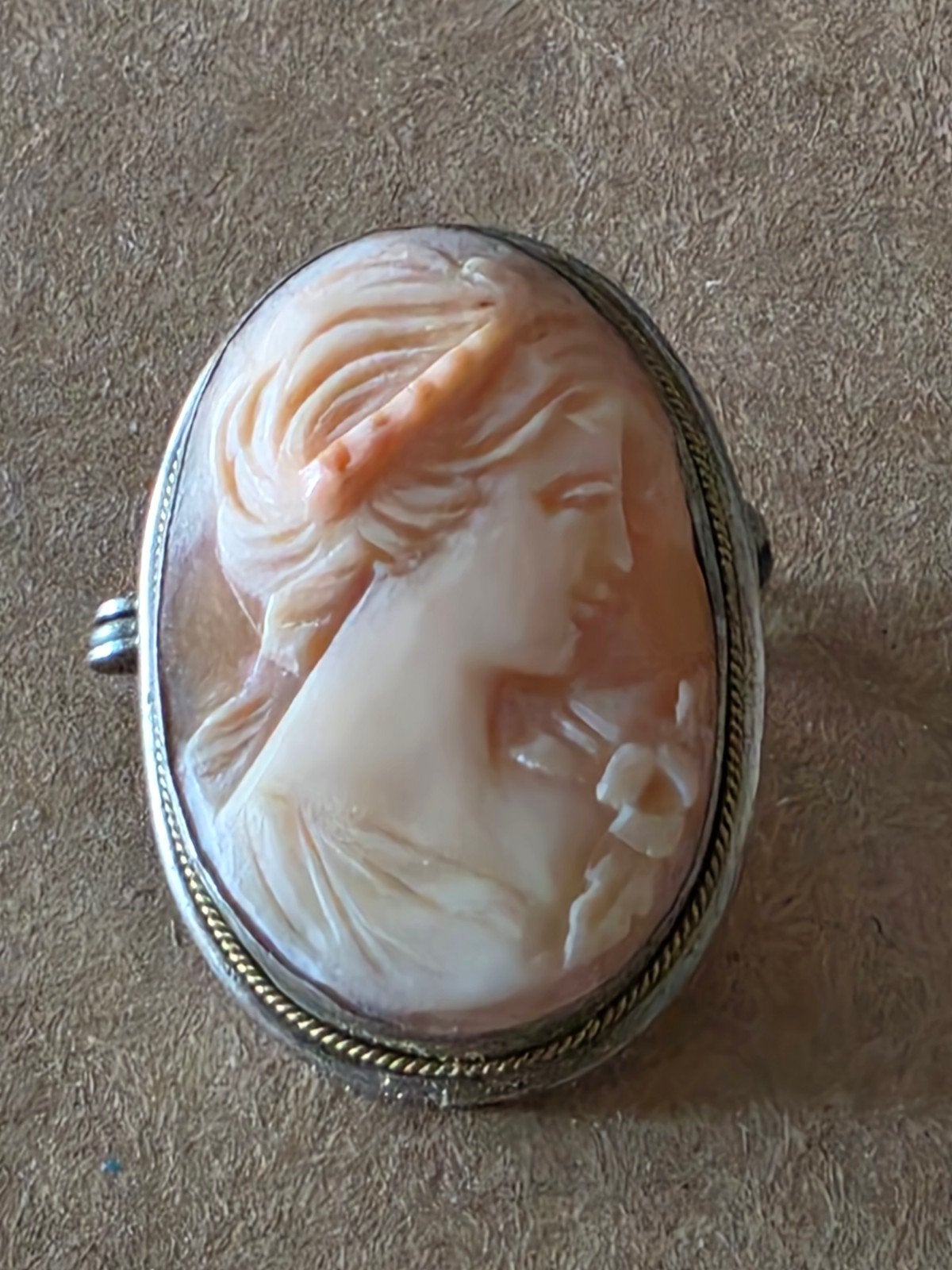 Vintage Camee Broche/Hanger - Zilver 835, Minder dan 4 cm, Oranje, Ophalen of Verzenden, Zo goed als nieuw