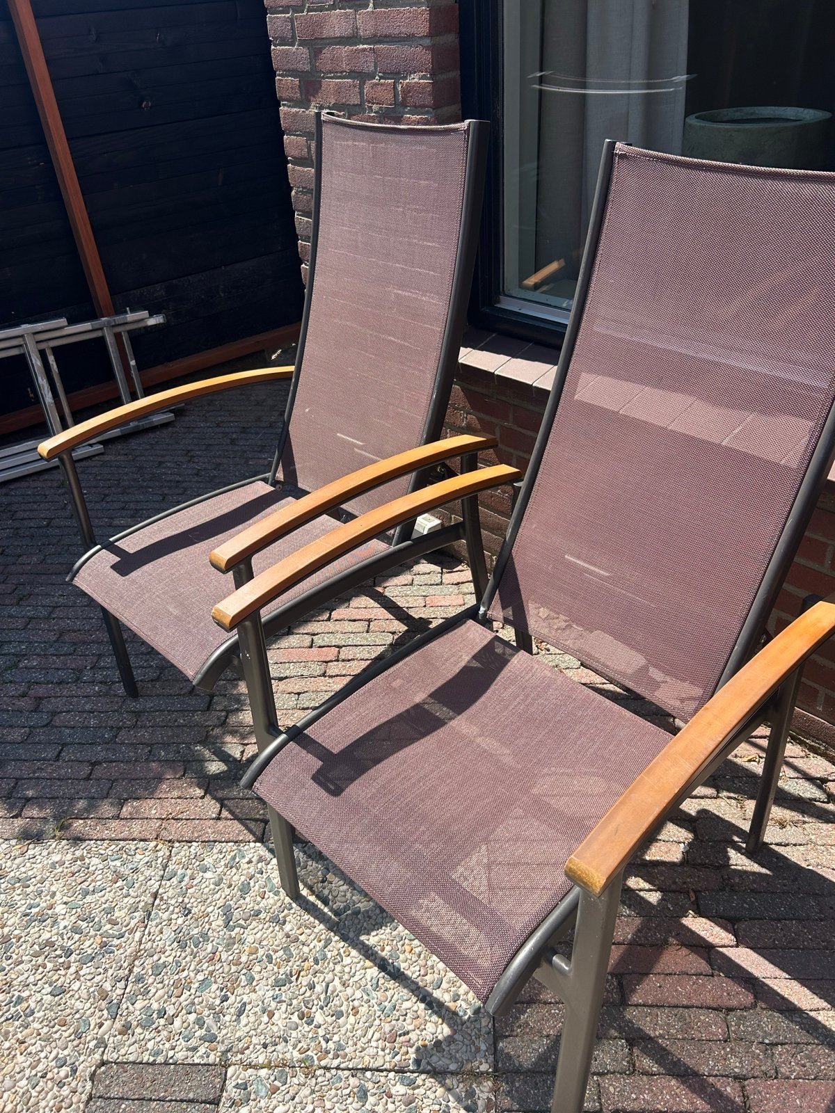 2 verstelbare tuinstoelen, Ophalen, Gebruikt, Textileen, Verstelbaar