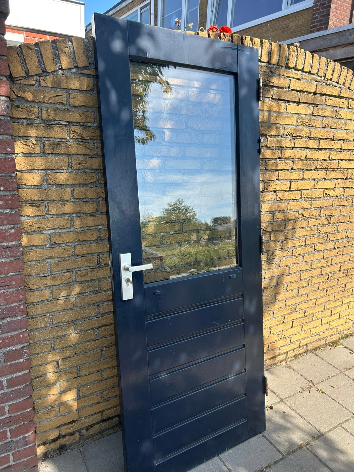 4 mooie Hele nette achterdeur hardhout. 83 x2015, Doe-het-zelf en Verbouw, Deuren en Horren, Ophalen, 200 tot 215 cm, Glas, Buitendeur
