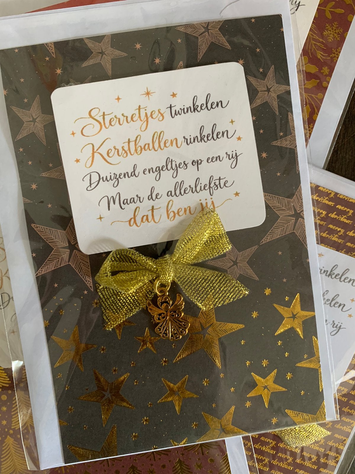Ketstkaart met engel bedel (goudkleurig), Ophalen of Verzenden, Nieuw, Kerst, Pons of Mal