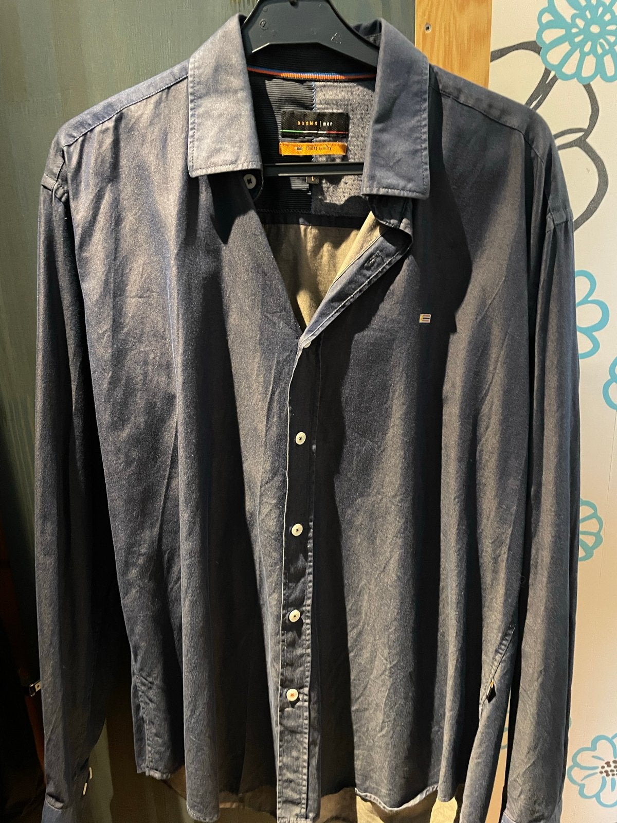 Duomo Men Slender Fit overhemd - Maat L, Blauw, Ophalen of Verzenden, Halswijdte 41/42 (L), Gedragen