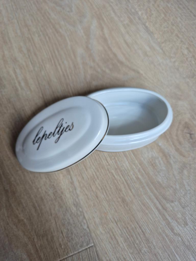 Vintage keramieken lepeldoosje 'lepeltjes', Ophalen of Verzenden