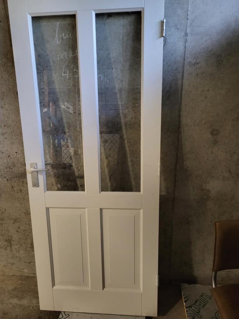 Stompe binnendeur rechtsdraaiend massief hout facetglas, Ophalen