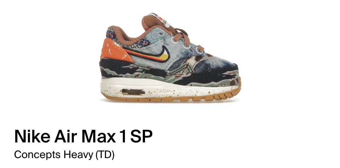 Nike Air Max 1 SP Concepts Heavy (TD) 21 - Baby Sneakers, Ophalen of Verzenden, Nieuw, Jongen of Meisje