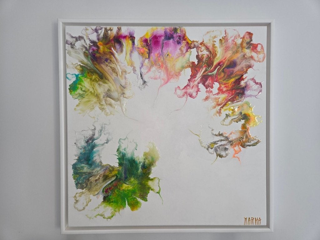 Origineel Werk MarHa (Marleen Haertjens) "High Energy" 85x85, Ophalen, Abstract, Gemengde techniek, Overige materialen