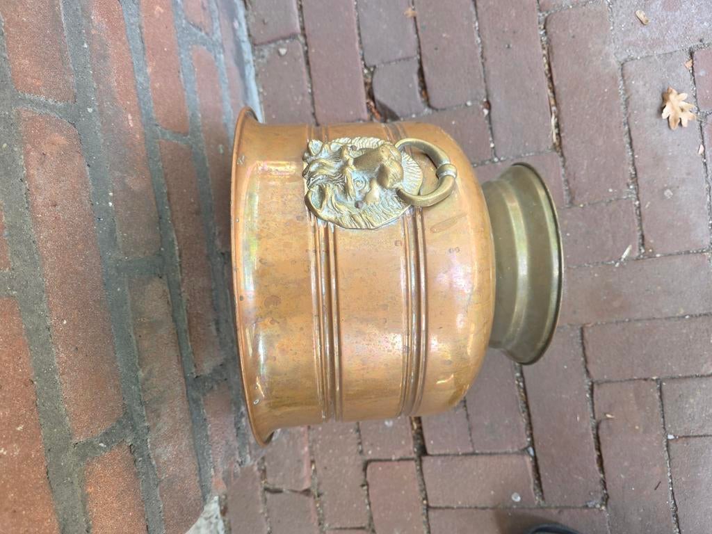 Koperen pot met leeuwenkop, Ophalen of Verzenden