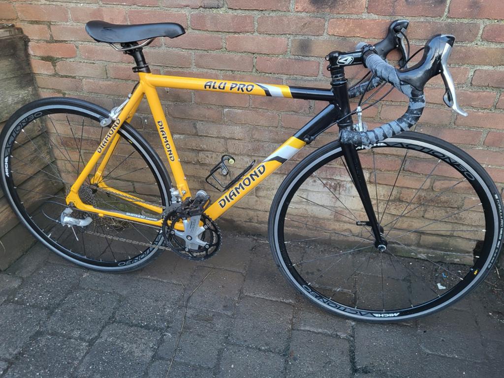 Fraaie Diamond Alu Pro Tiagra groep 20spd- Miche 53cm, 28 inch, Velgrem, Aluminium, Zo goed als nieuw