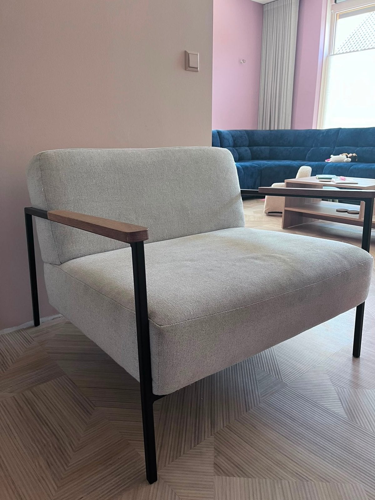 Studio Henk fauteuil 1,5 zit met zwart frame, Ophalen, Gebruikt, Metaal, 75 tot 100 cm