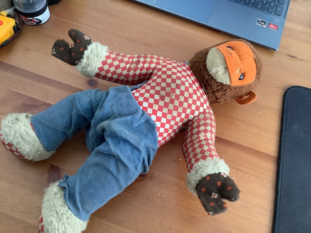 Vintage stro gevulde aap 38 cm Clement frankrijk, Verzamelen, Ophalen of Verzenden, Gebruikt