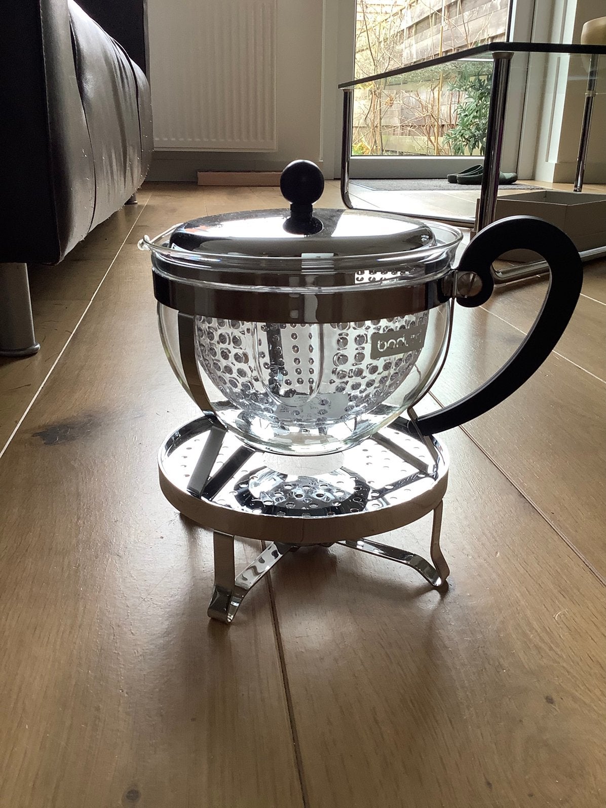 Theepot, glas, met rechaud theelichtje Bodum, Ophalen of Verzenden, Nieuw