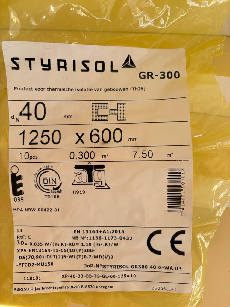 Styrisol GR-300 XPS isolatieplaten 40mm - 8 m², Doe-het-zelf en Verbouw, Ophalen, 4 tot 8 cm, Nieuw, 5 tot 10 m²