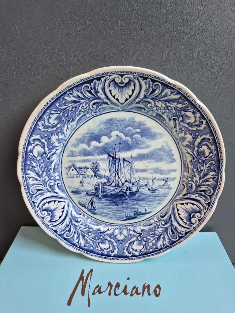 Boch Royal Sphinx Delfts Blauw bord met schepen, Antiek en Kunst, Ophalen of Verzenden