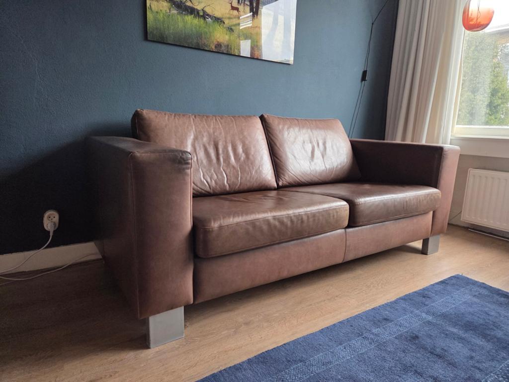 Leren bank, Huis en Inrichting, Ophalen, Gebruikt, 150 tot 200 cm, Tweepersoons