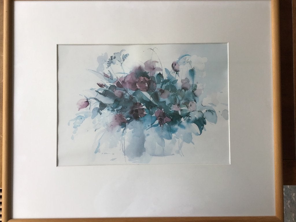 Schilderij aquarel prent bloemen  H. Hofer, Minder dan 50 cm, 50 tot 75 cm, Ophalen of Verzenden, Print