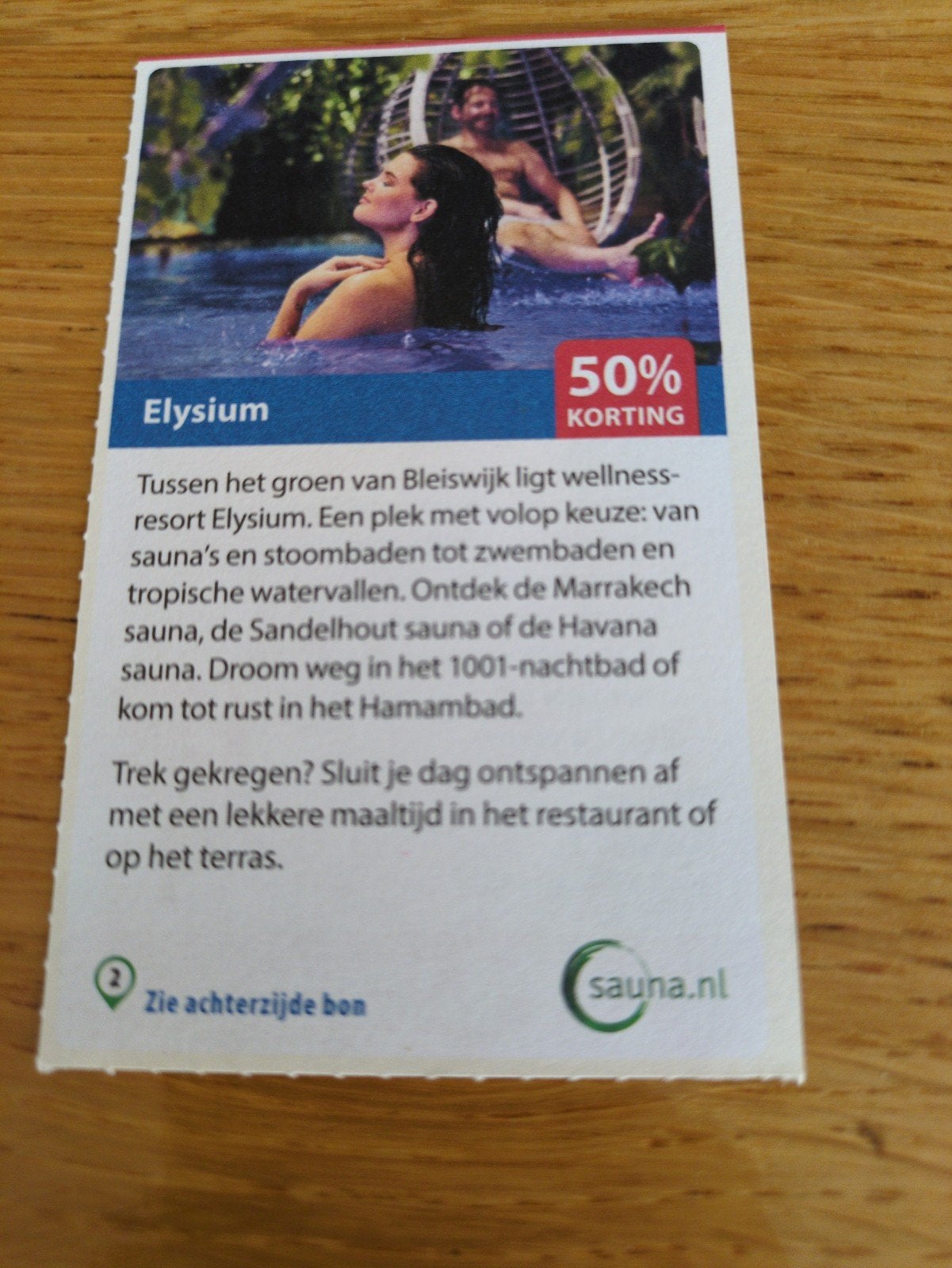 Kortingsbon voor Elysium, 50 % korting, Drie personen of meer, Kortingsbon, Spa of Sauna