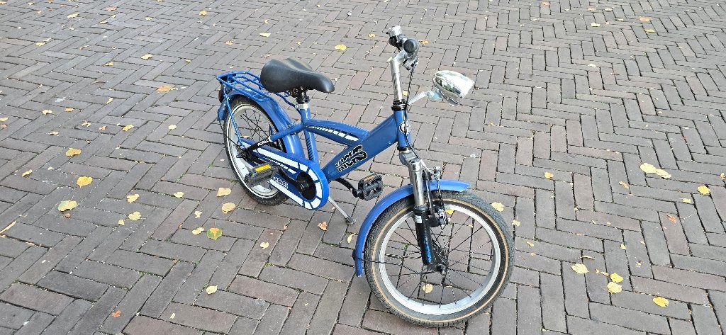 Blauwe kinderfiets (16 inch) met bagagedrager en kettingkast, Ophalen, Terugtraprem, Popal, 16 tot 20 inch