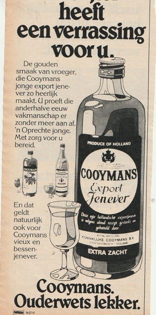 Retro reclame 1976 Cooymans jenever ouderwets lekker, Verzenden, Overige typen