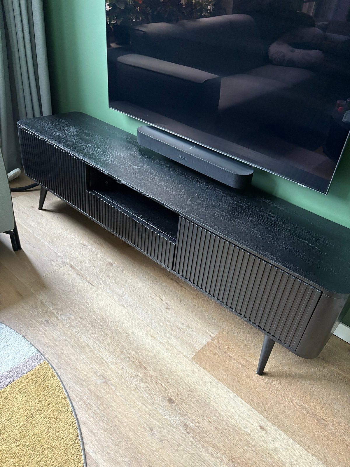 Tv meubel Seppe Goossens zwart eiken 180cm, 150 tot 200 cm, Eikenhout, Scandinavisch, Ophalen of Verzenden