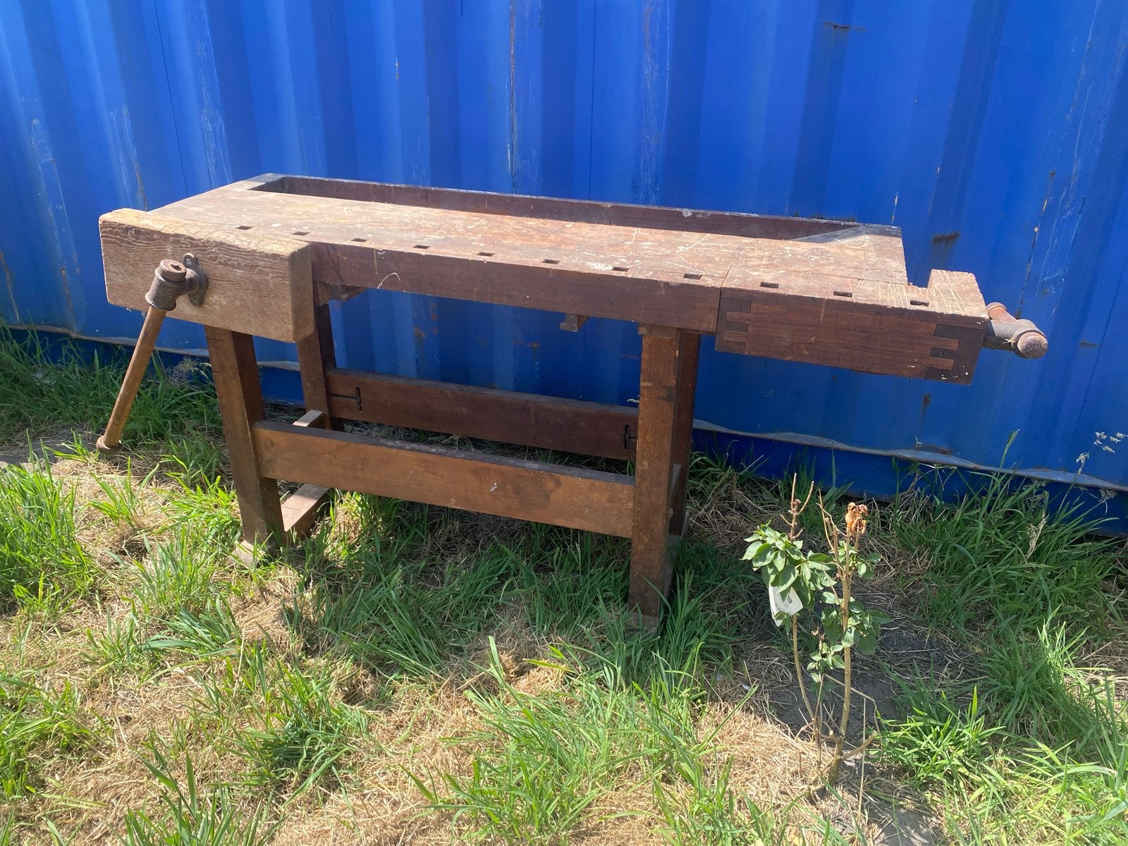 Robuuste houten werkbank met bankschroef - 78x150x47 cm, Ophalen, Gebruikt, 120 tot 170 cm, Bankschroef