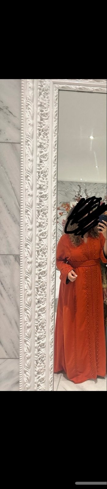 Marokkaanse takshita/kaftan - Oranje met borduursels, Maat 46/48 (XL) of groter, Oranje, Ophalen of Verzenden, Zo goed als nieuw