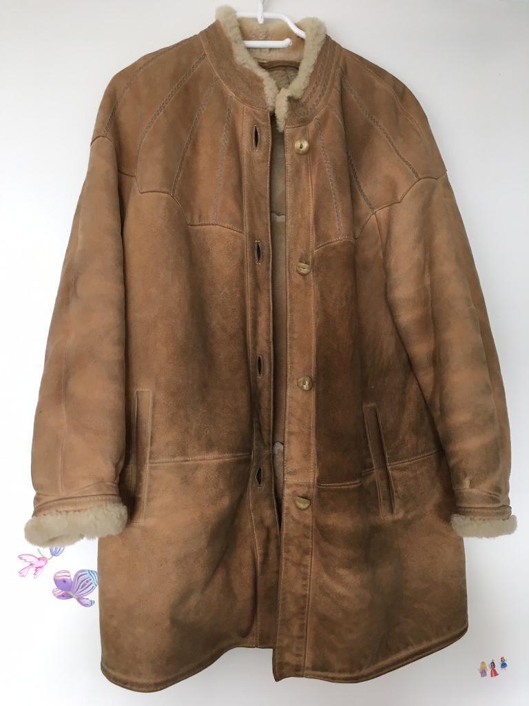 Vintage retro leren lammycoat coat winterjas jas boho hippie, Bruin, Maat 42/44 (L), Ophalen of Verzenden, Vintage