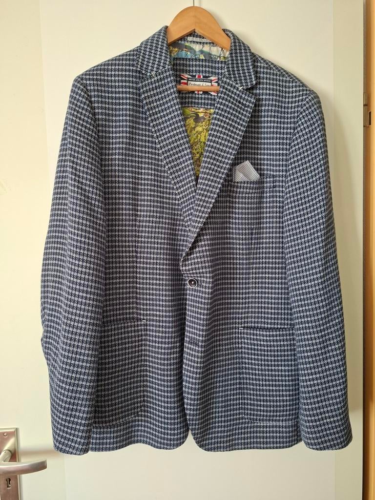Stijlvol Heren Colbert - Blauw Geruit met Unieke Voering, Onbekend, Blauw, Maat 56/58 (XL), Ophalen of Verzenden