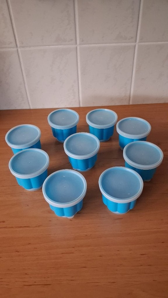 9x Vintage puddingvorm Tupperware blauw zgan, Blauw, Overige typen, Ophalen of Verzenden, Zo goed als nieuw