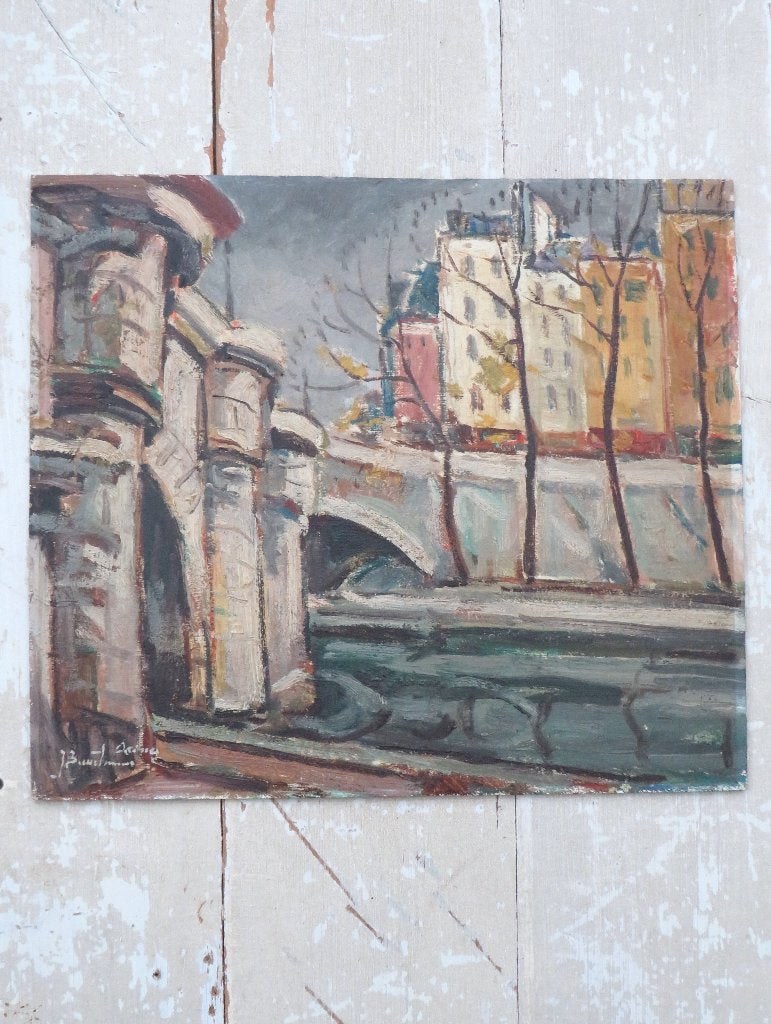 Oud Frans schilderij “Pont Neuf Parijs”, Ophalen of Verzenden