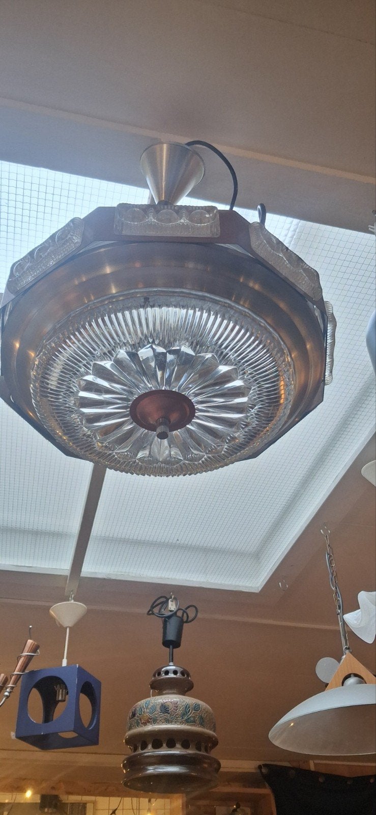 Vintage Plafondlamp met Kristalglas, Ophalen
