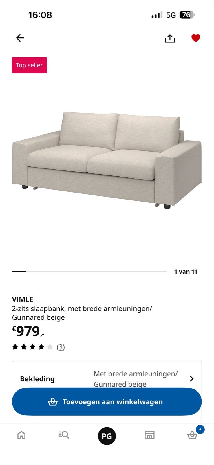IKEA VIMLE 2-zits slaapbank, Gunnared beige, Huis en Inrichting, Banken | Bankstellen, Ophalen, Gebruikt, 150 tot 200 cm, Tweepersoons