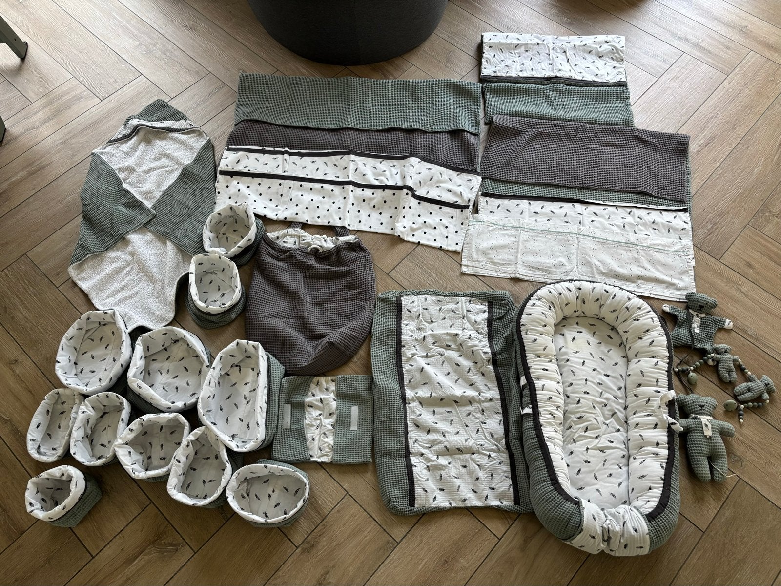 Complete Babyuitzet Set Wafelkatoen Groen/Grijs, Ophalen of Verzenden, Zo goed als nieuw