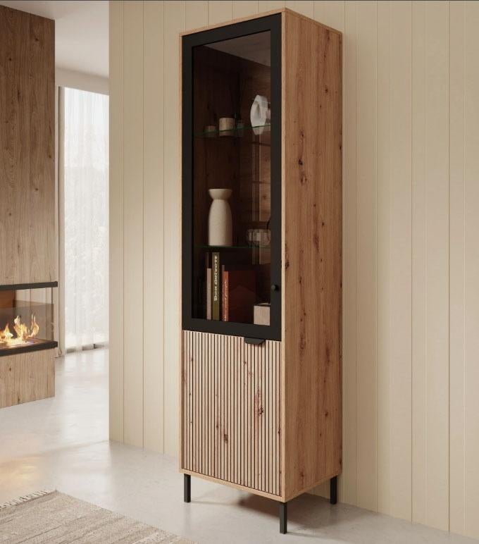 Vitrinekast eiken zwart moderne kast met glas NIEUW!!!, Ophalen, Met deur(en), Modern Eiken, Nieuw