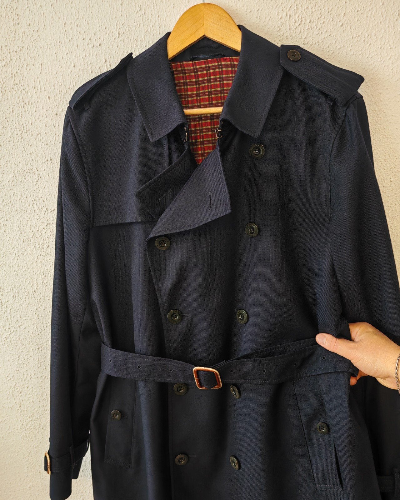 Hoge kwaliteit heren trenchcoat - Zo goed als nieuw, Maat 52/54 (L), Blauw, Sarar, Ophalen of Verzenden