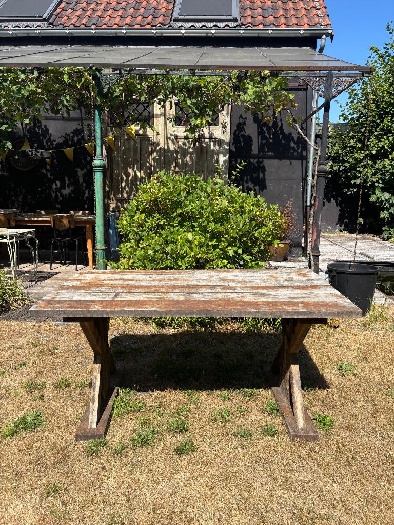Massief houten tafel voor binnen en buiten, Ophalen, Gebruikt, Rustiek, 50 tot 100 cm