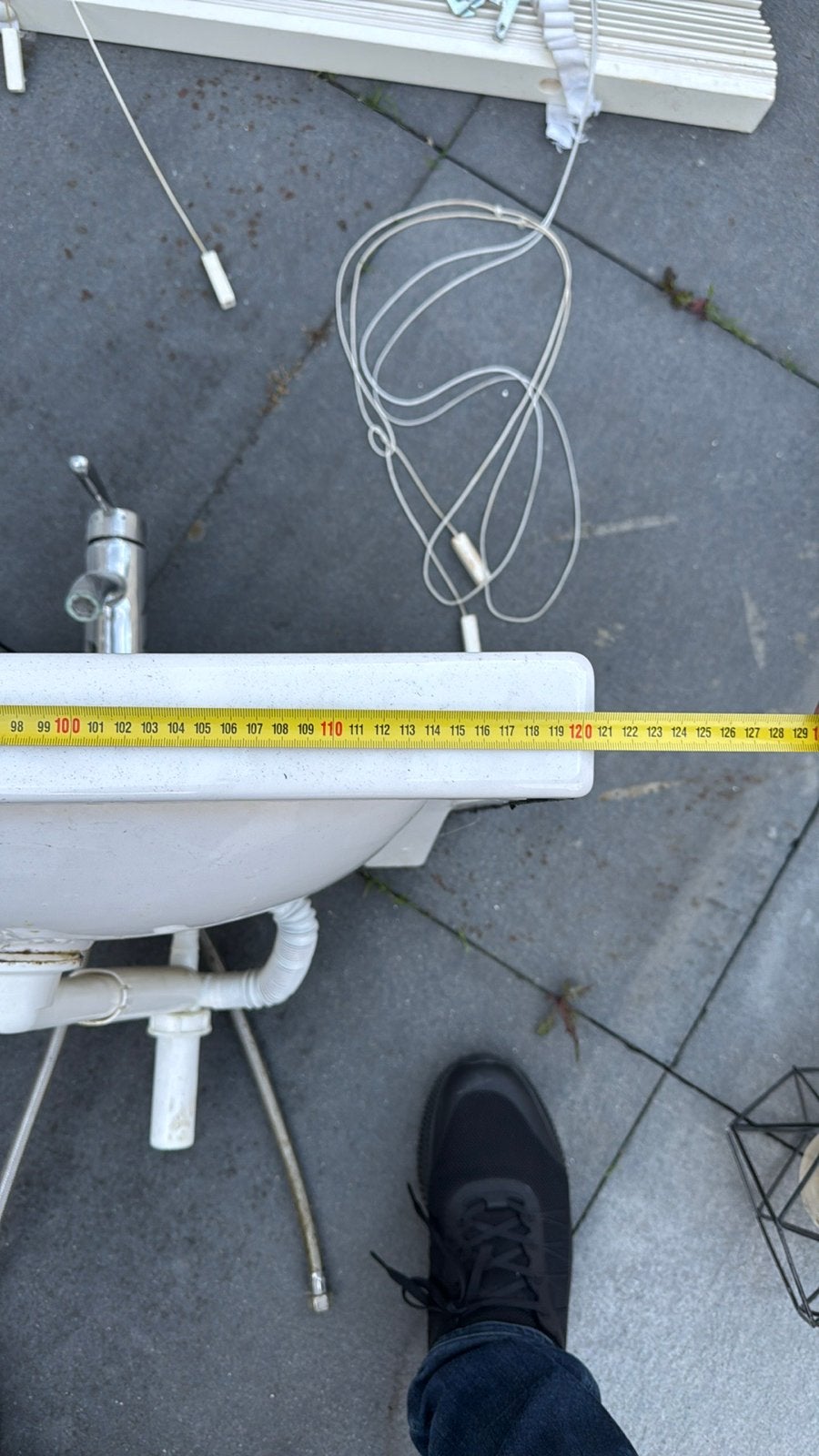 Dubbele wastafel met kranen - 120 cm breed, Ophalen, Gebruikt, Chroom, Wastafel