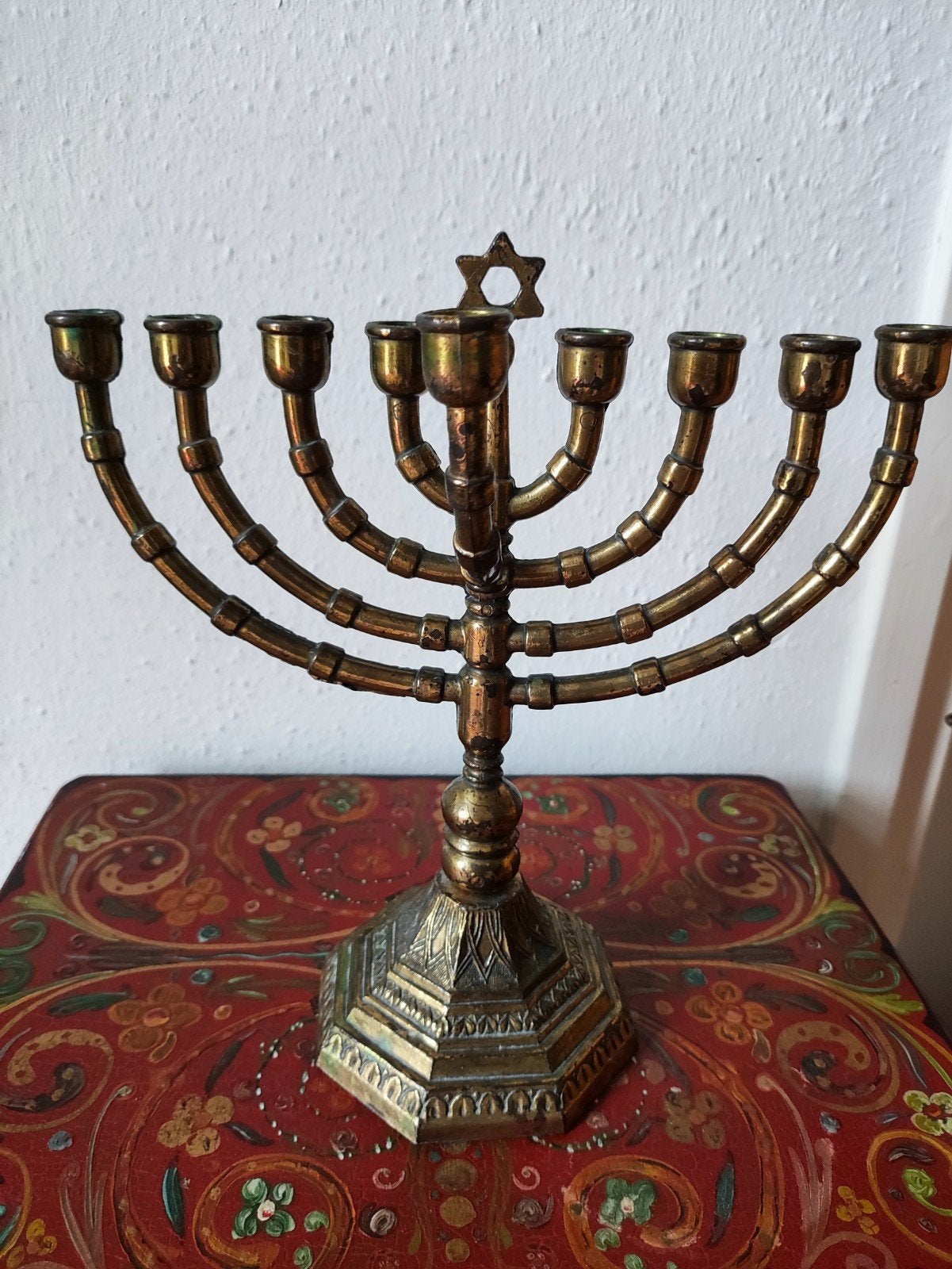 Prachtige oude zware koperen/messing menorah, Verzenden