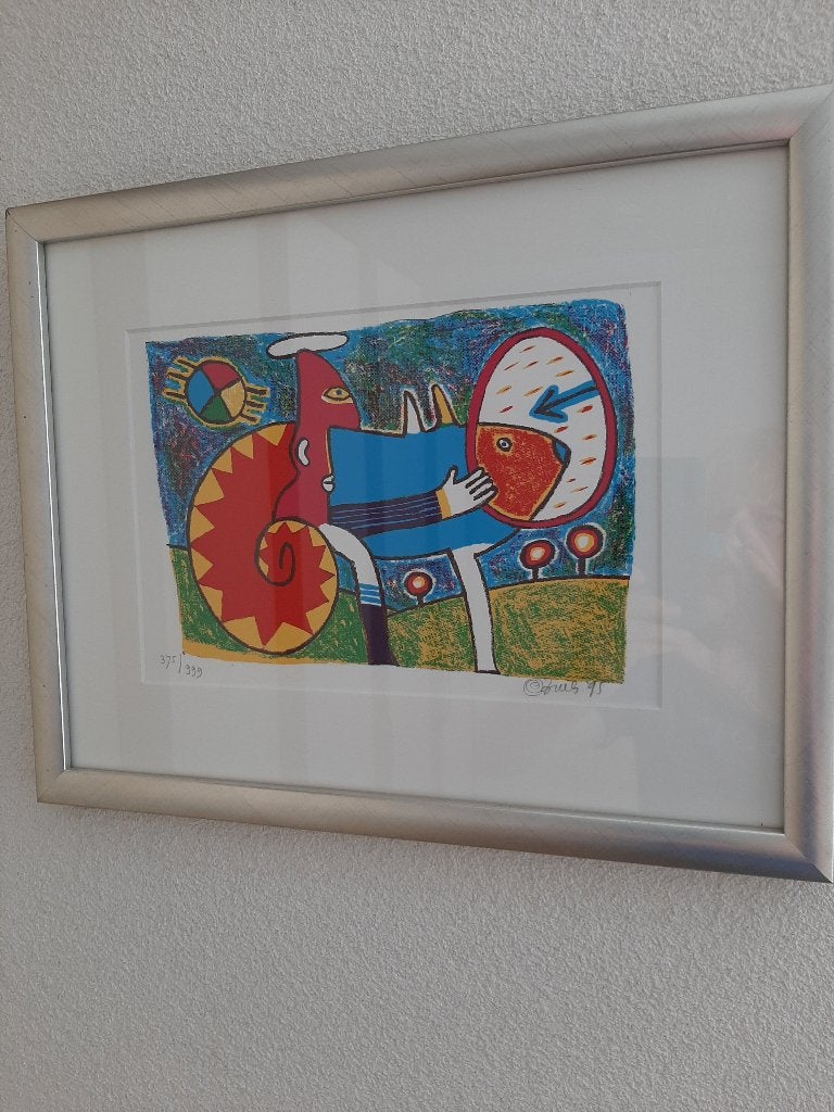 Clemens Briels ingelijste zeefdruk uit 1995 van 45 x 35 cm., Antiek en Kunst, Personages en Fantasiefiguren, Zeefdruk, Gelimiteerde oplage