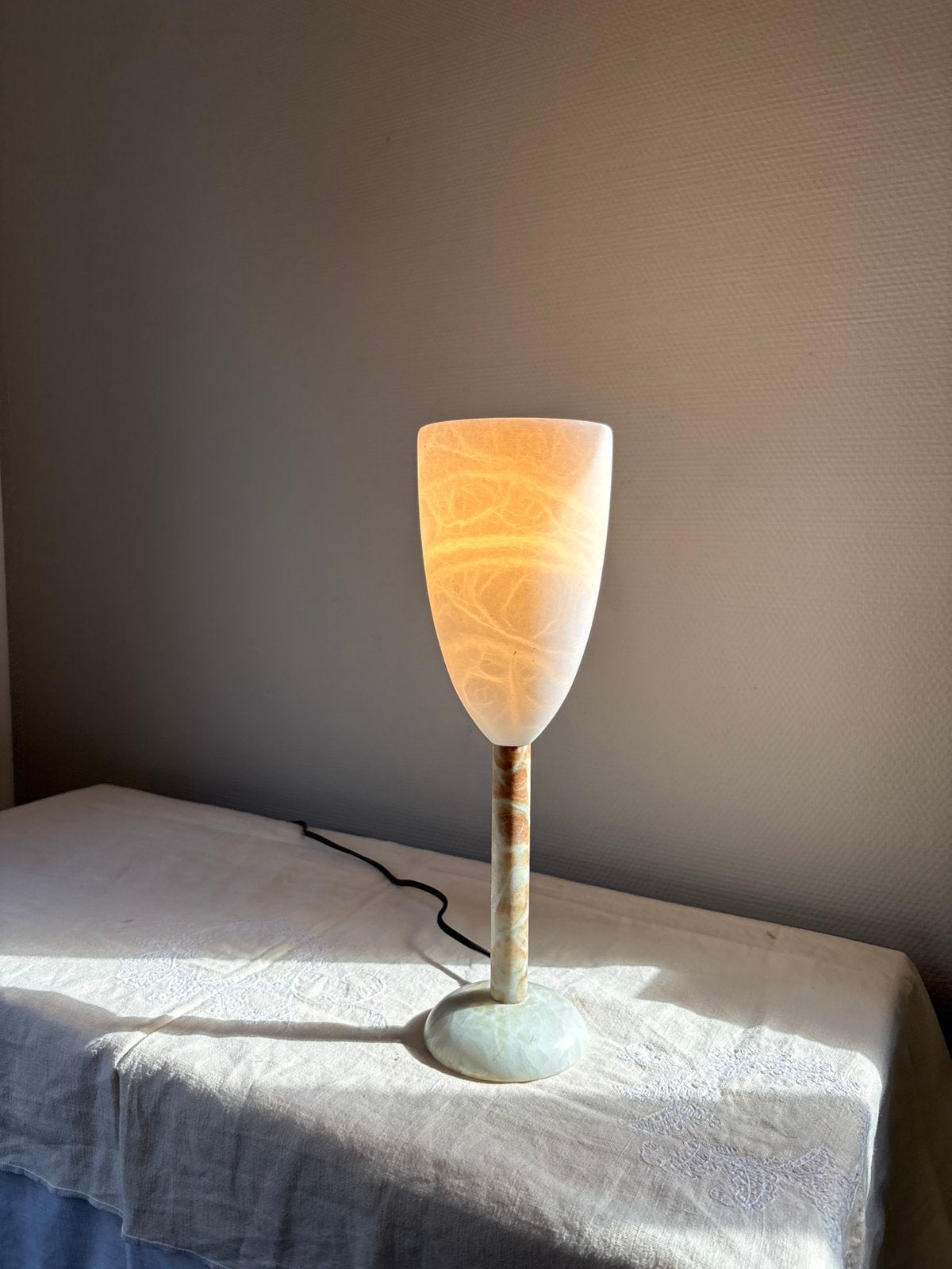 Vintage albasten tafellamp | gemerkt, Vintage, 38 cm, Natuurlijk materiaal, E14 (klein)