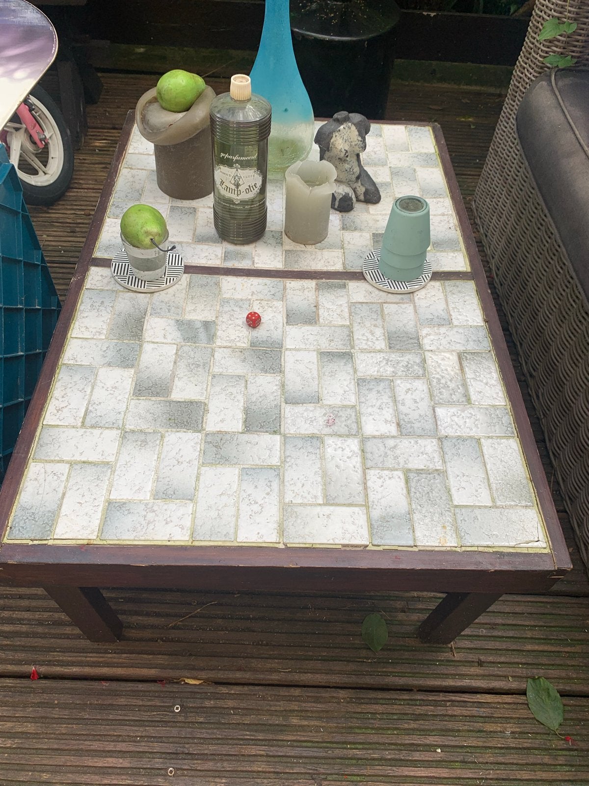 Vintage Brutalist Salontafel Jaren '70 met Tegelblad, Ophalen, Gebruikt, Rechthoekig, Overige houtsoorten