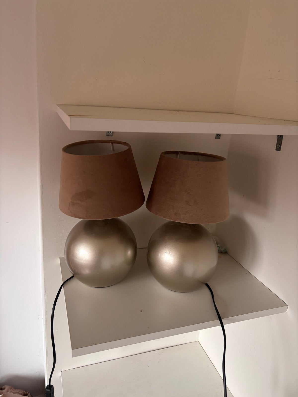 Set van 2 tafellampen met bruine kap, zonder lampje, Ophalen, Gebruikt, Textiel, Bruin