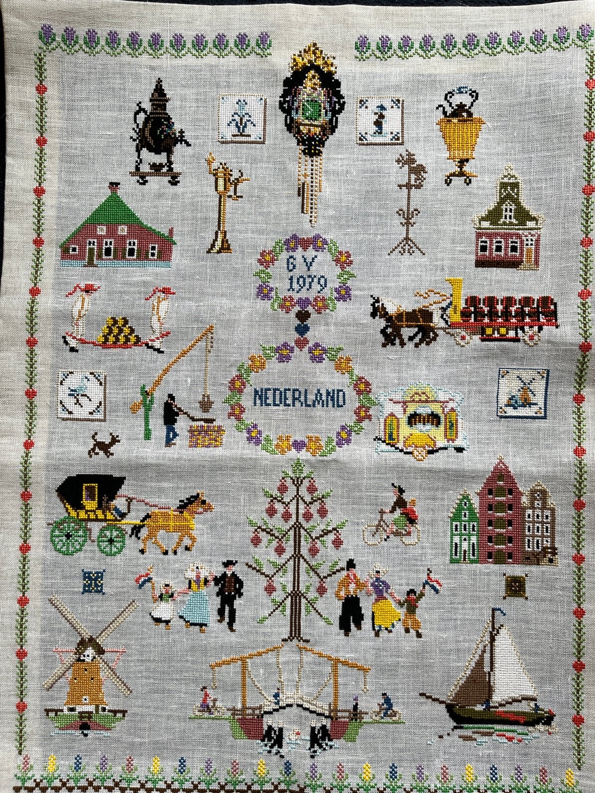 merklap Nederland uit 1979, oud-Hollandse motieven, Ophalen of Verzenden, Gebruikt