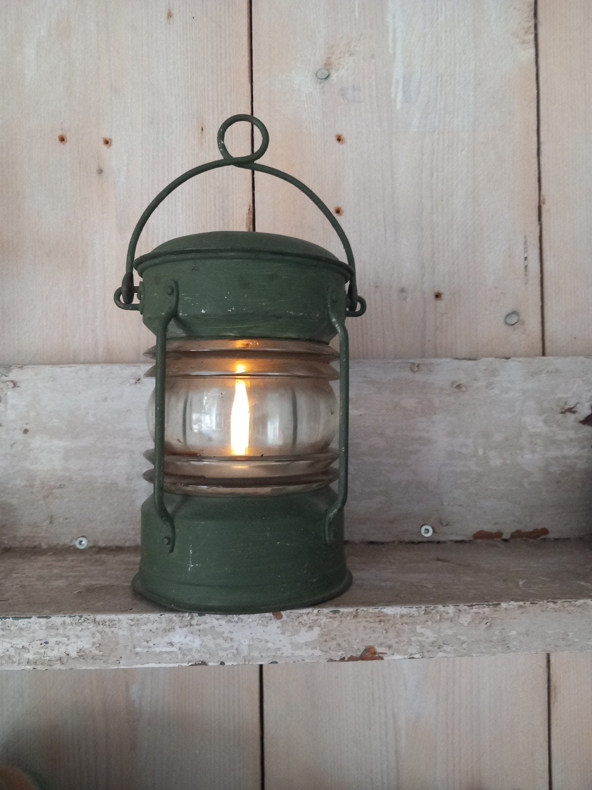 Vintage Groene Scheepslamp / Lantaarn - 18 cm hoog, Antiek en Kunst, Ophalen of Verzenden
