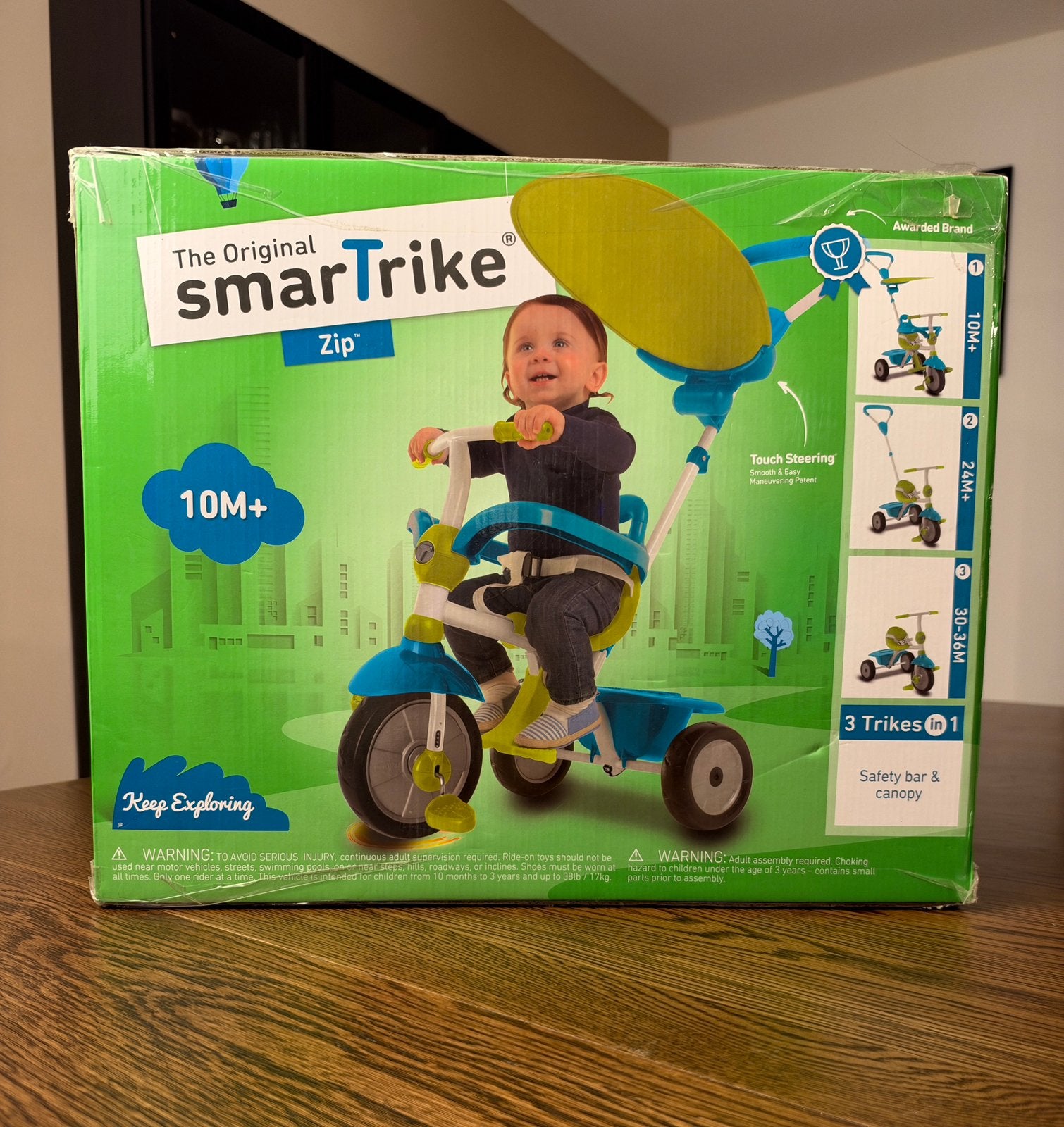 smarTrike Zip 3-in-1 Driewieler - Nieuw in Doos - Blauw, Ophalen, Nieuw, Terugtraprem, Duwstang